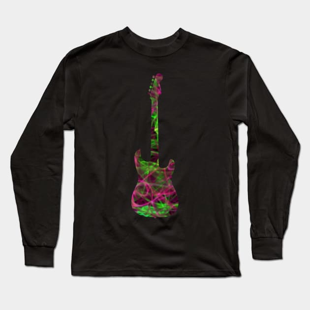 Pink on Green Flame Guitar Silhouette Long Sleeve T-Shirt by gkillerb